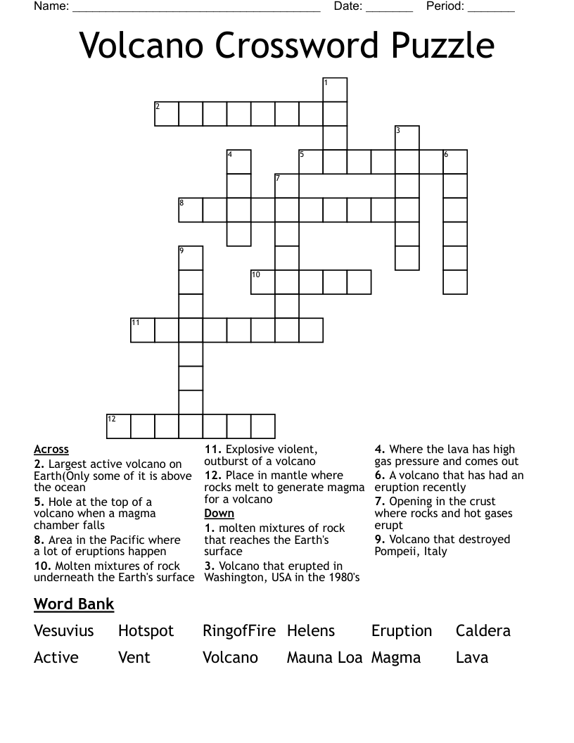 Volcano Crossword Puzzle