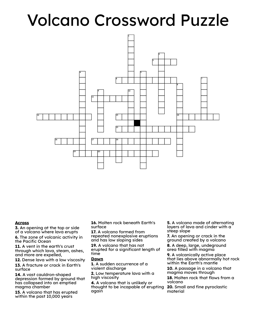 Volcano Crossword Puzzle