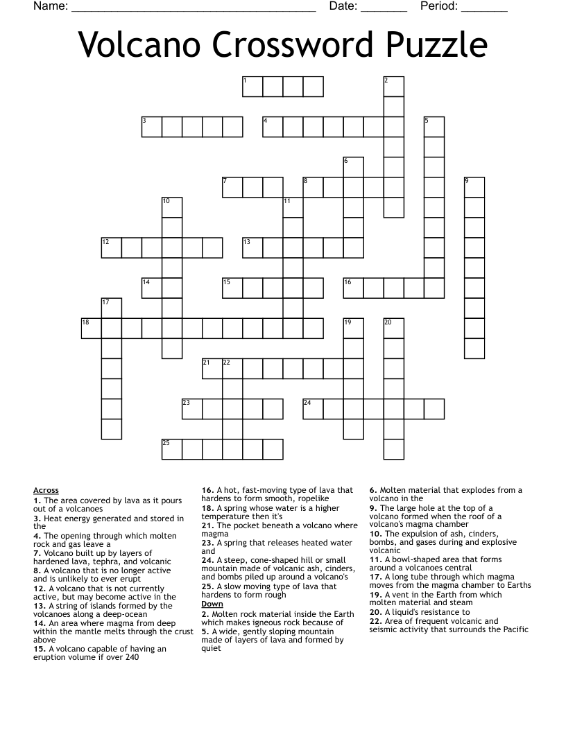 Volcano Crossword Puzzle