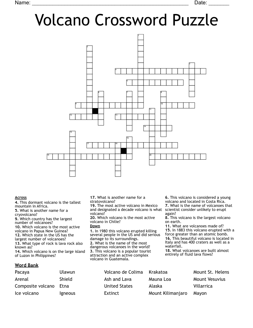 Volcano Crossword Puzzle 