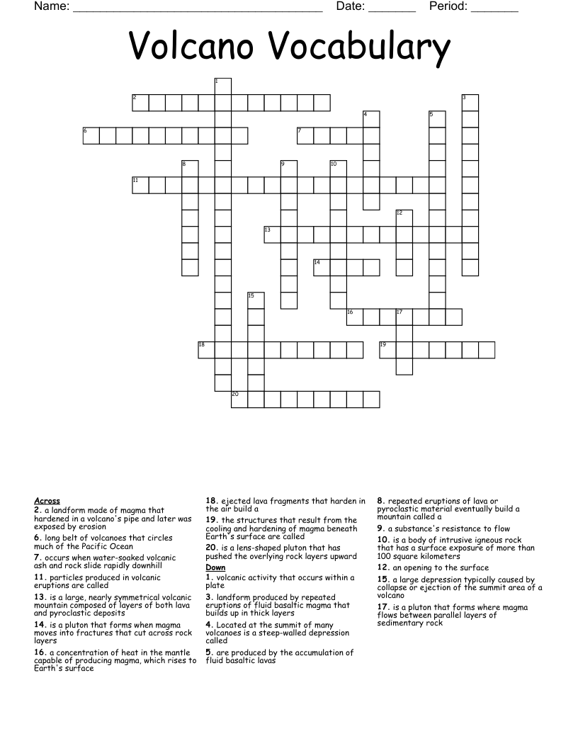 Volcano Vocabulary Crossword