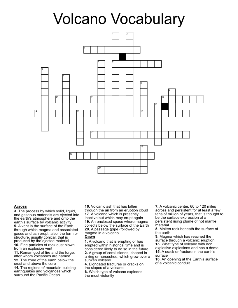 Volcano Vocabulary  Crossword