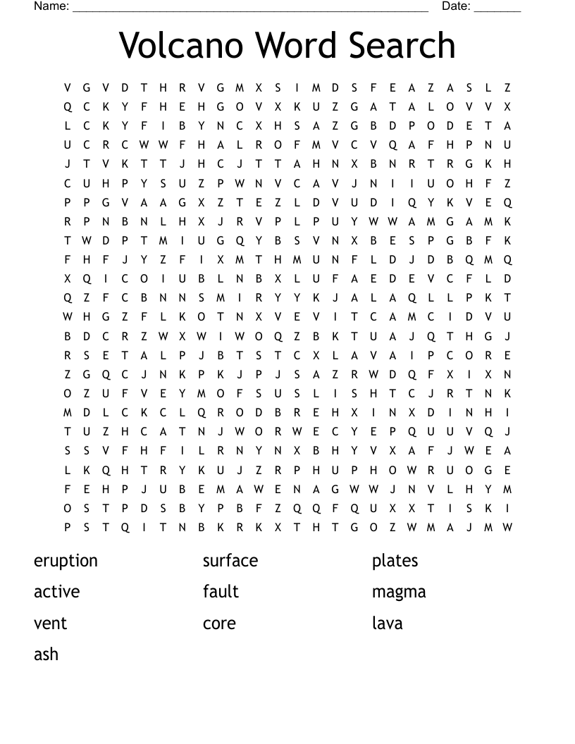 Volcano Word Search