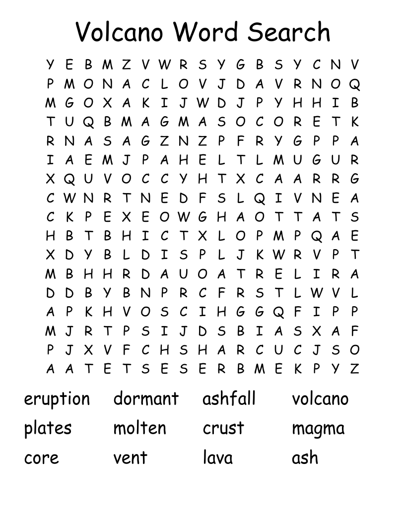 Volcano Word Search