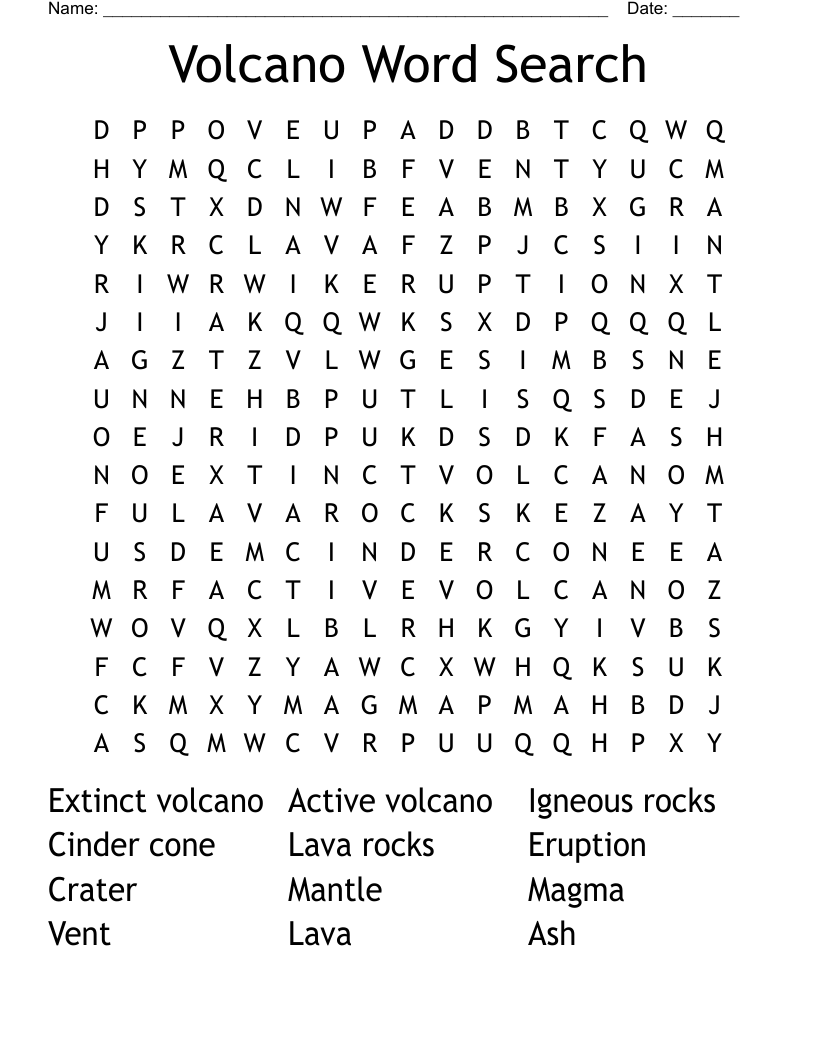 Volcano Word Search