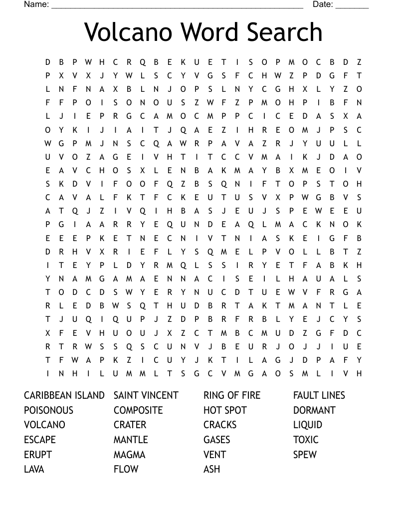 Volcano Word Search