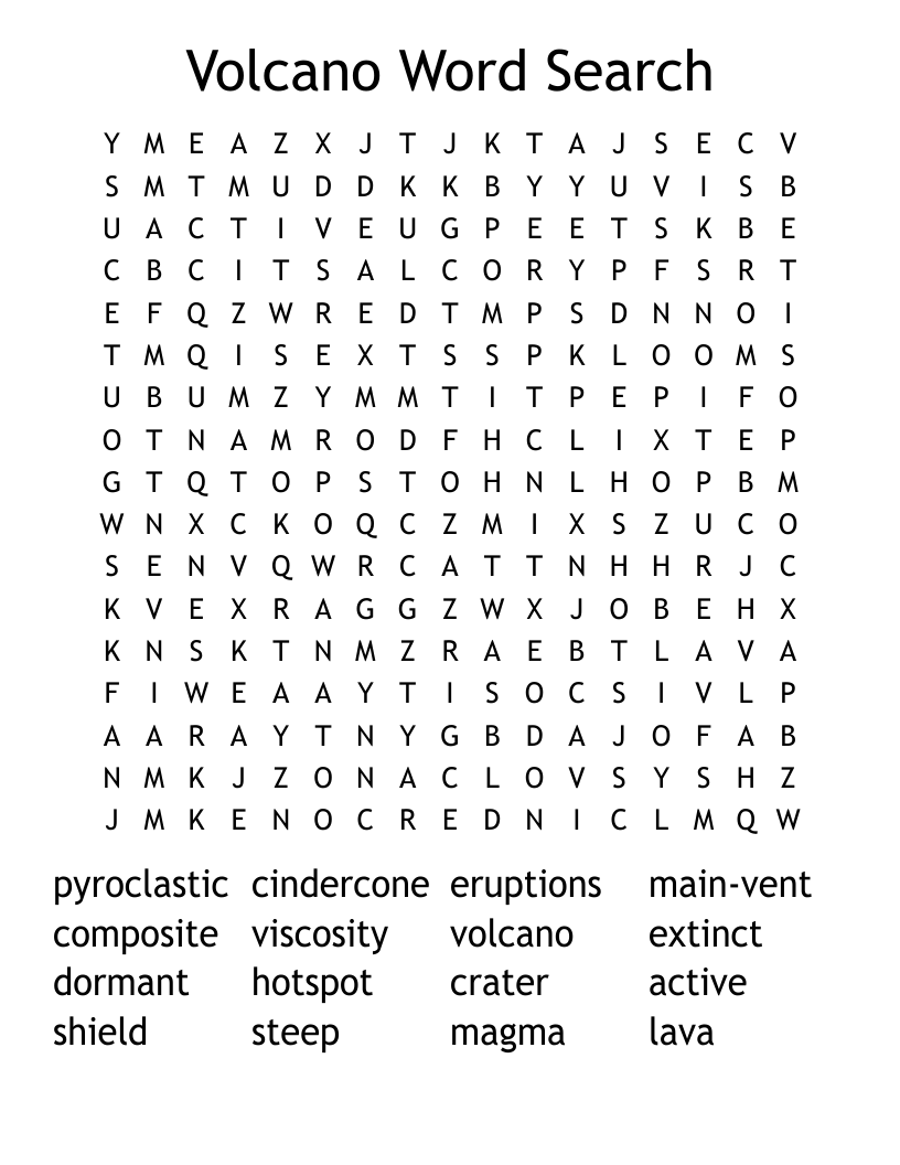 Volcano Word Search 