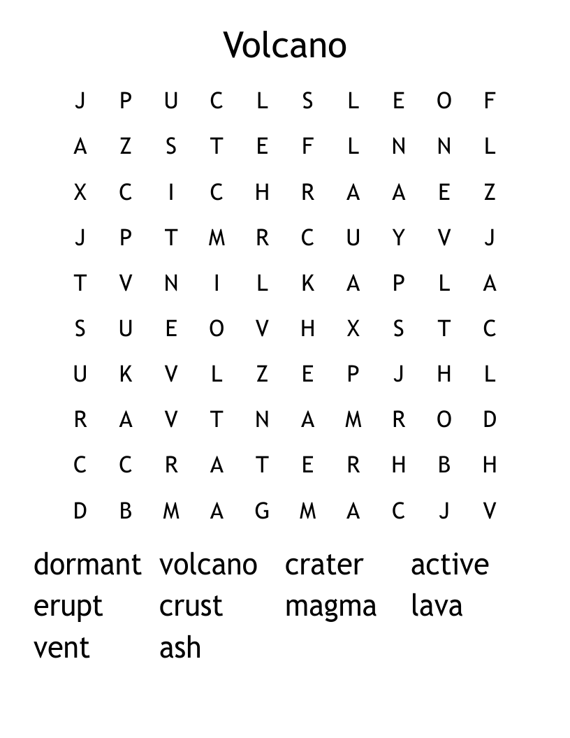 Volcano  Word Search