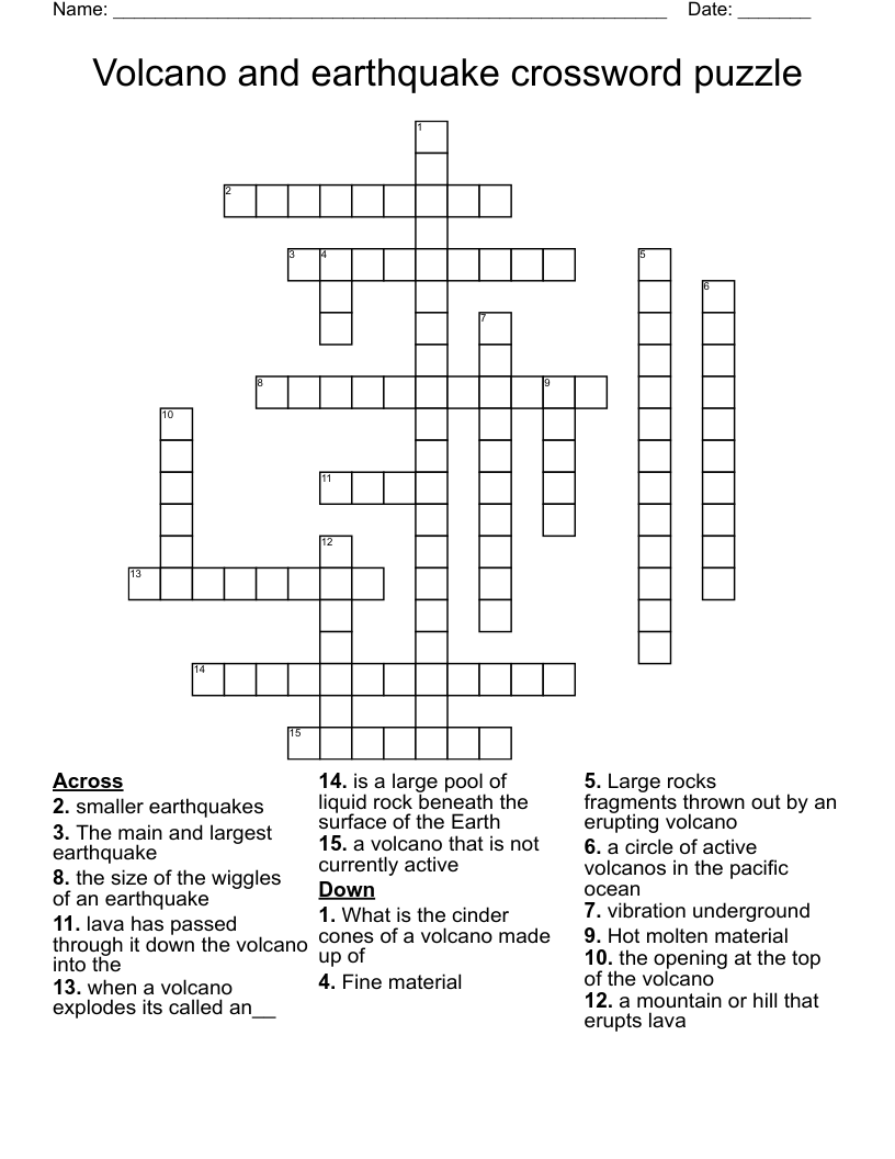 Volcano and earthquake crossword puzzle
