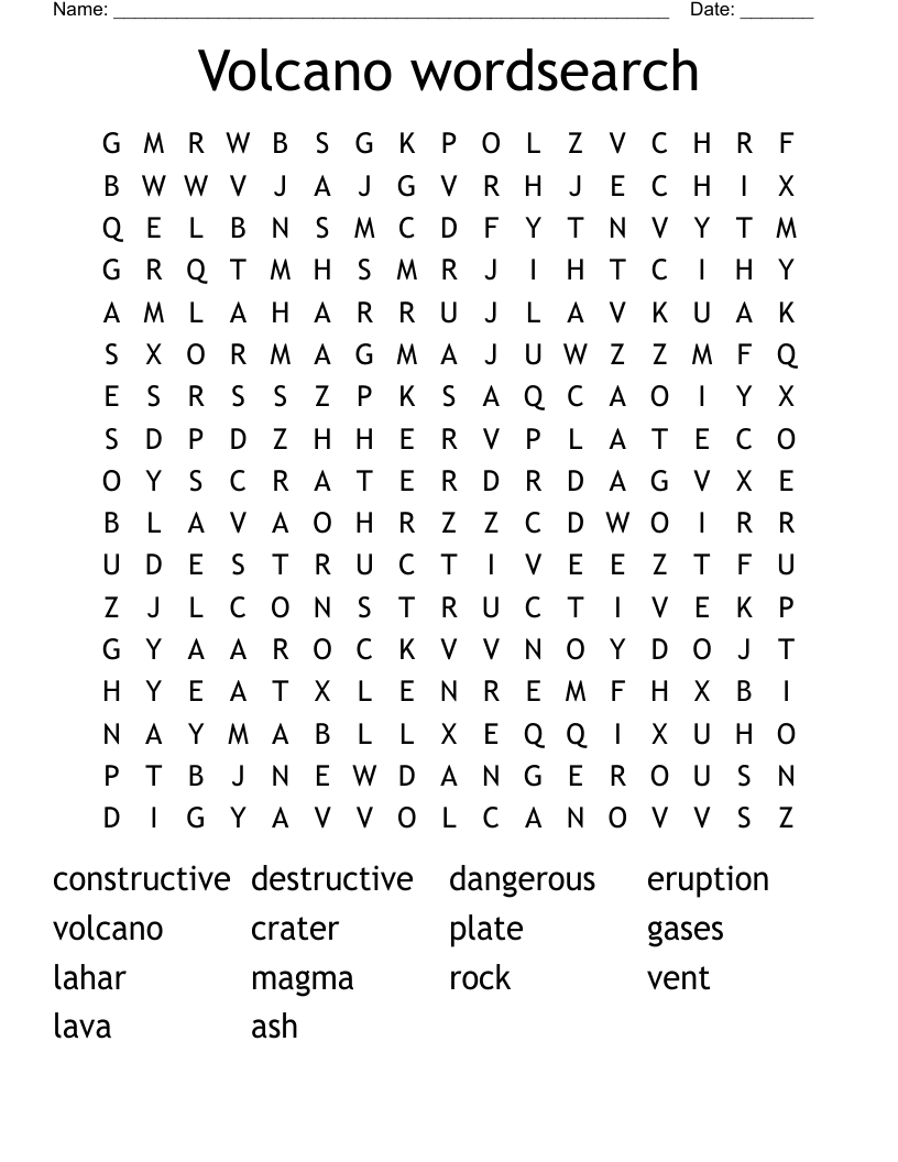 Volcano wordsearch
