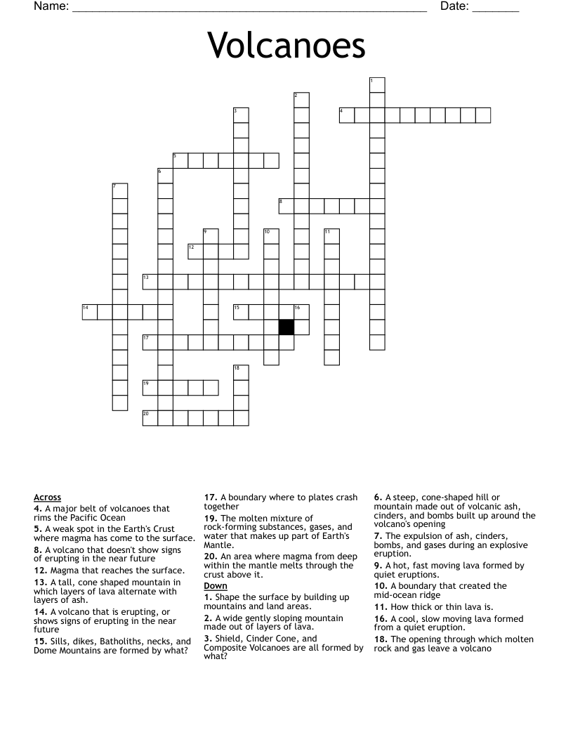 Volcanoes Crossword