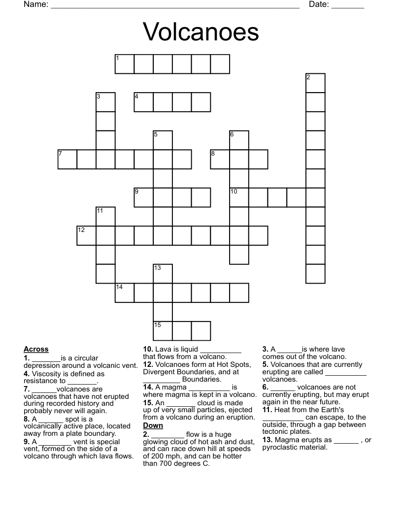Volcanoes Crossword
