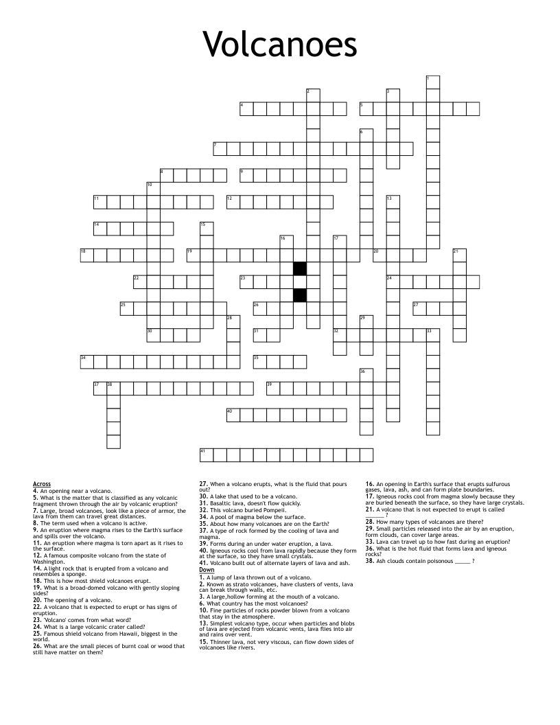 Volcanoes Crossword