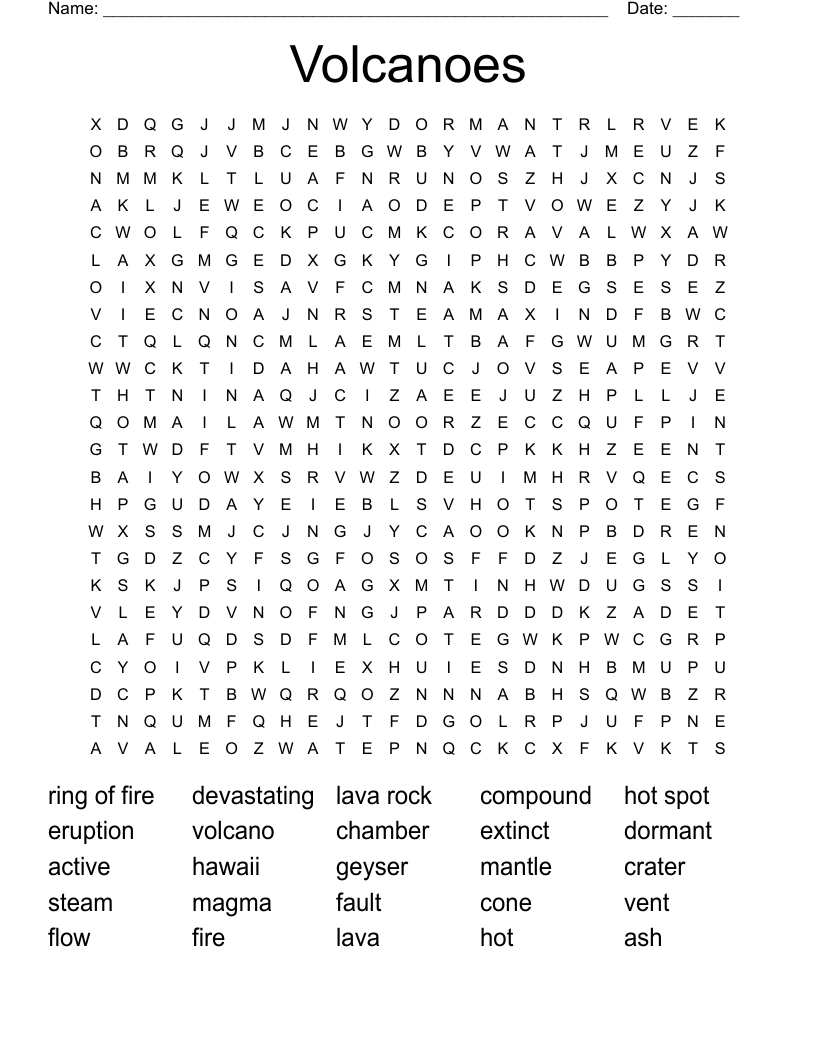 Volcanoes Word Search