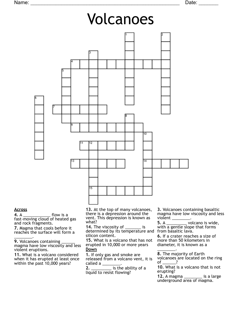 Volcanoes Crossword