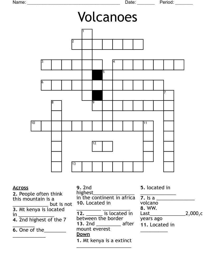 Volcanoes Crossword