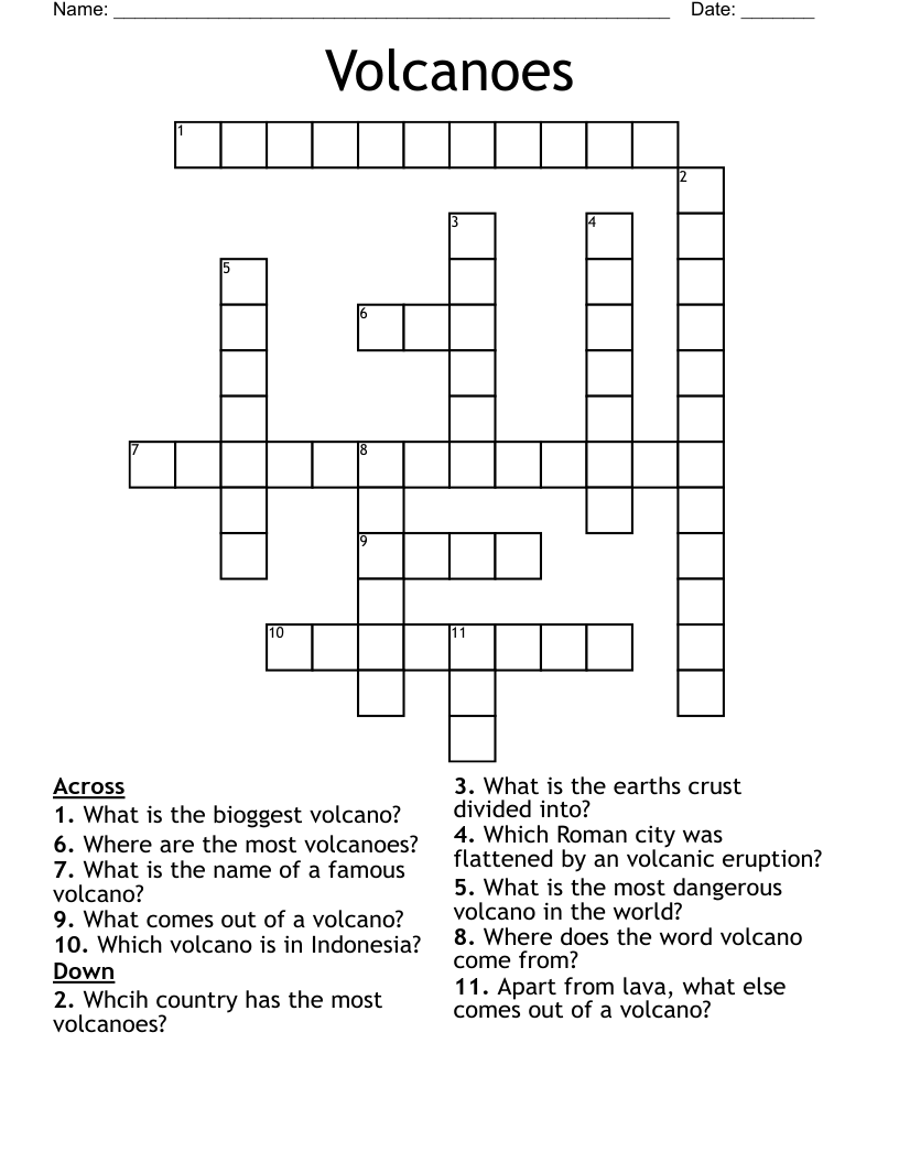 Volcanoes Crossword