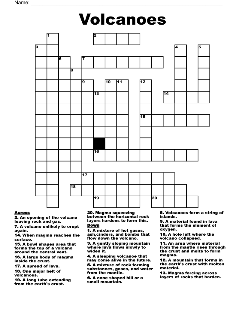 Volcanoes Crossword
