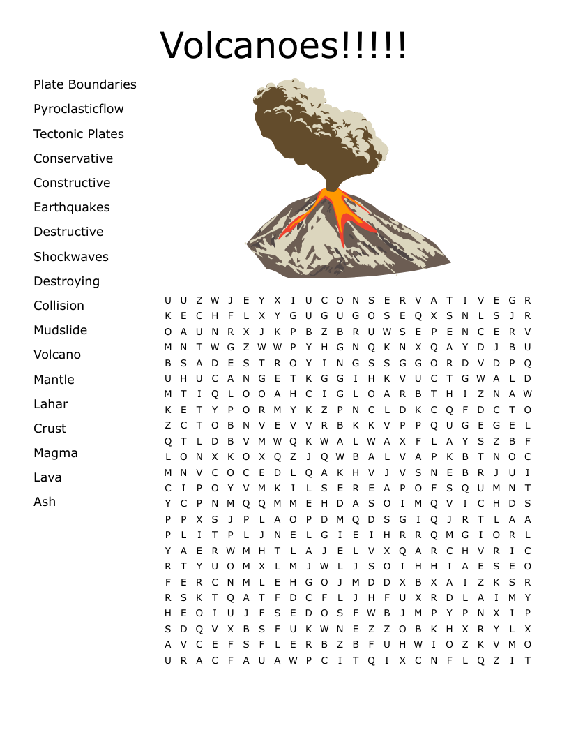 Volcanoes!!!!! Word Search