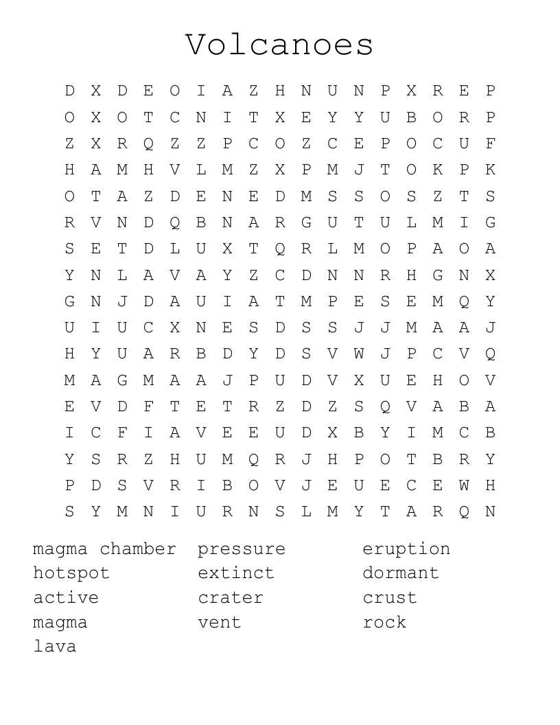 Volcanoes Word Search