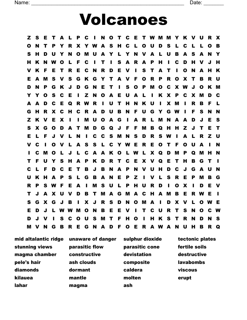 Volcanoes Word Search