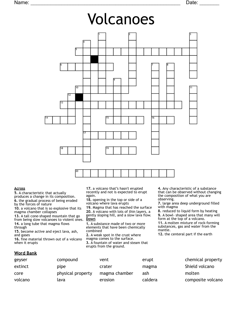 Volcanoes Crossword