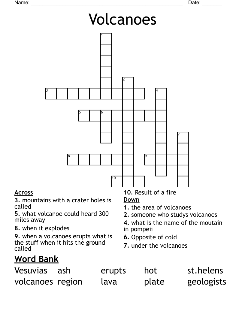 Volcanoes Crossword
