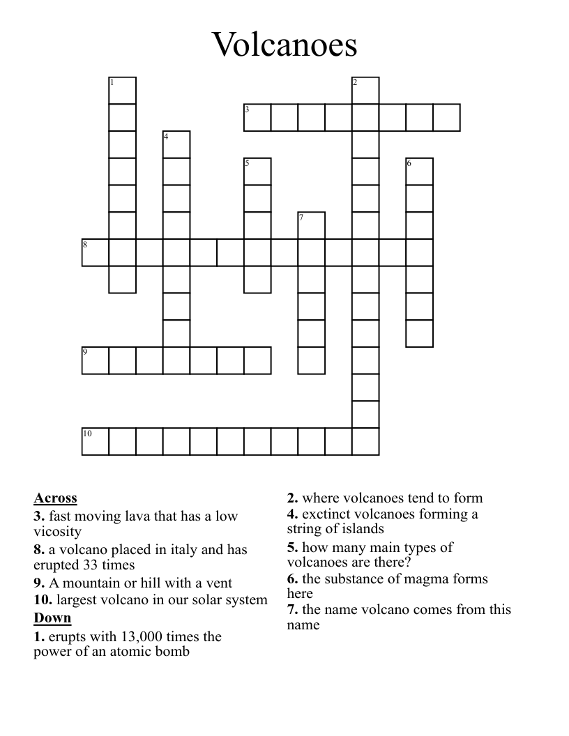 Volcanoes Crossword