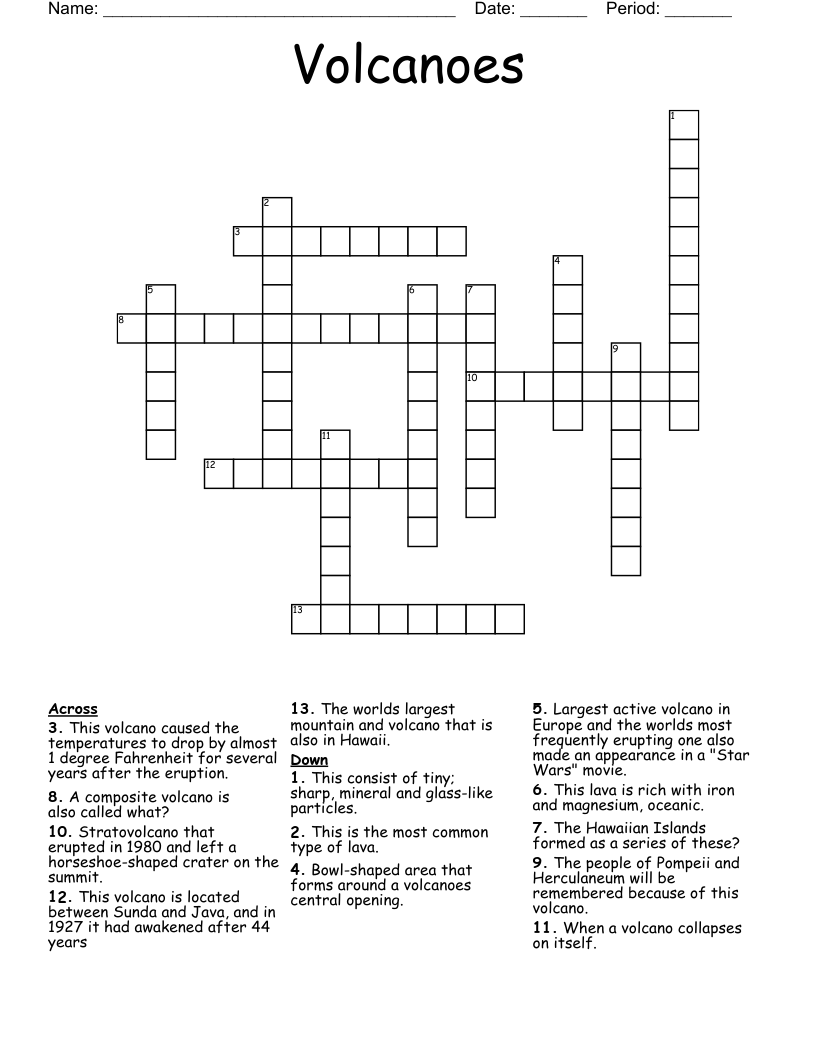 Volcanoes Crossword