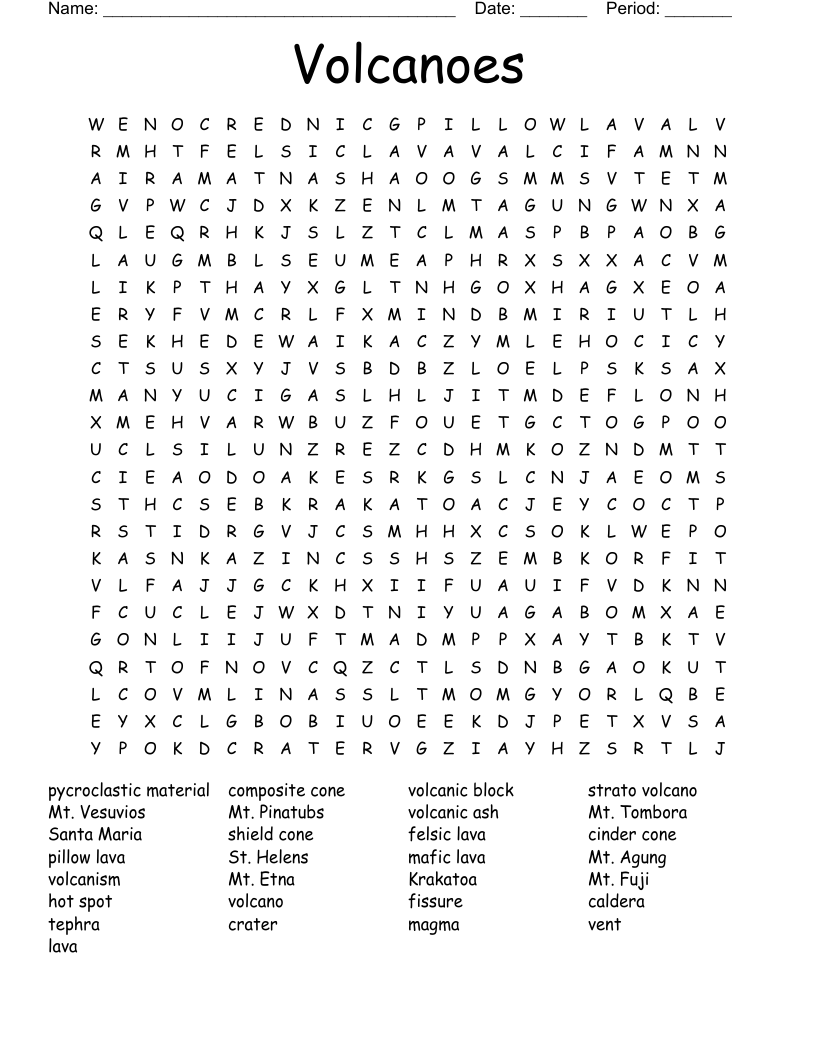 Volcanoes Word Search