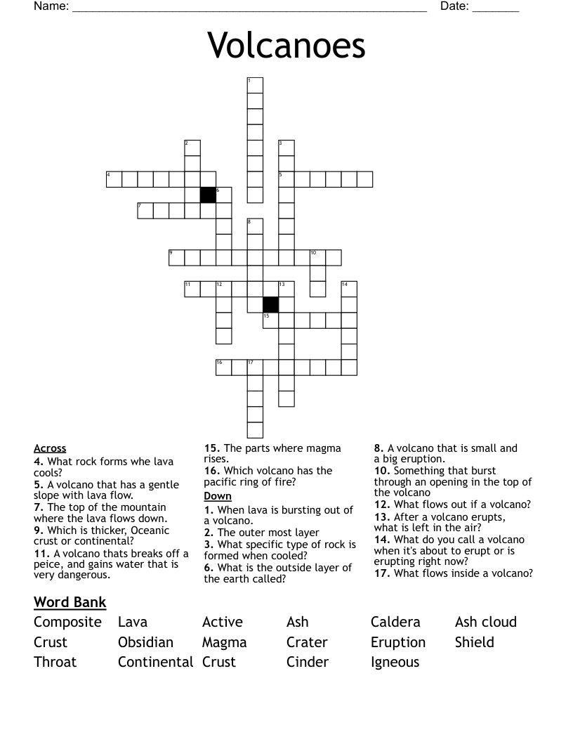 Volcanoes Crossword