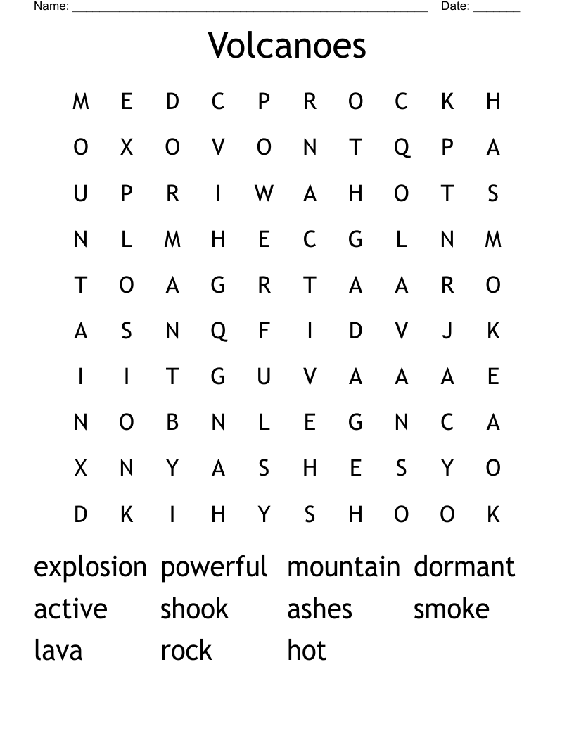 Volcanoes Word Search