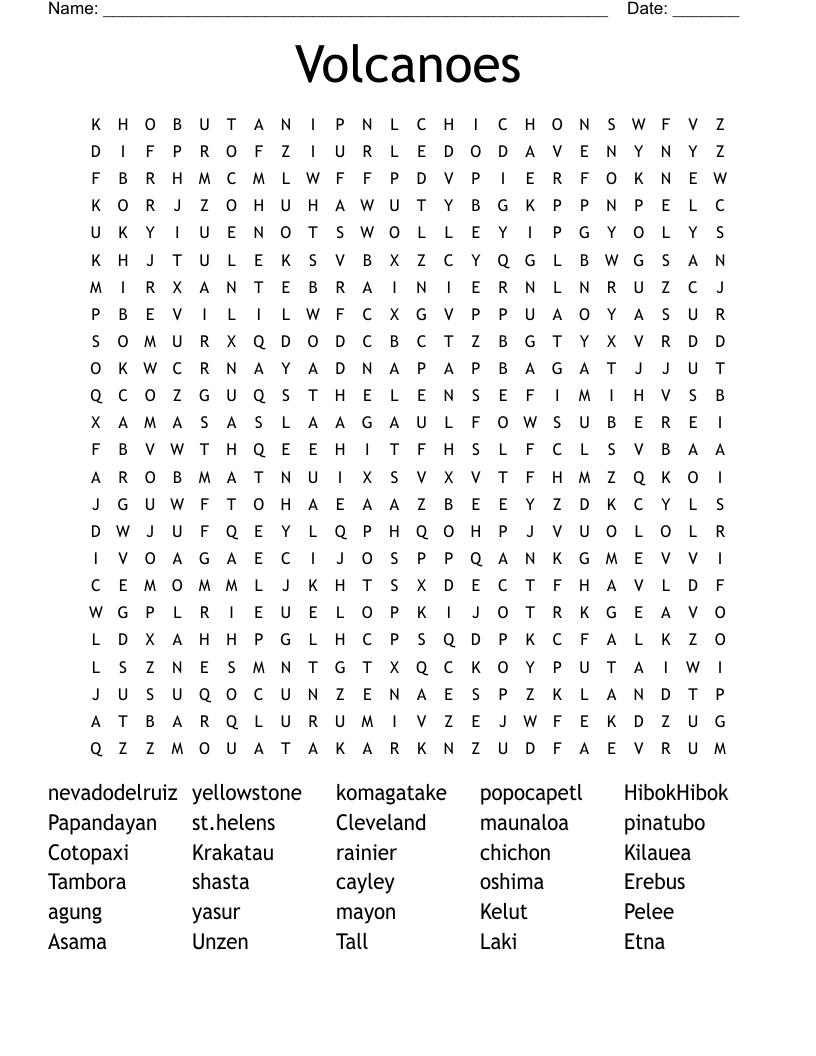 Volcanoes Word Search
