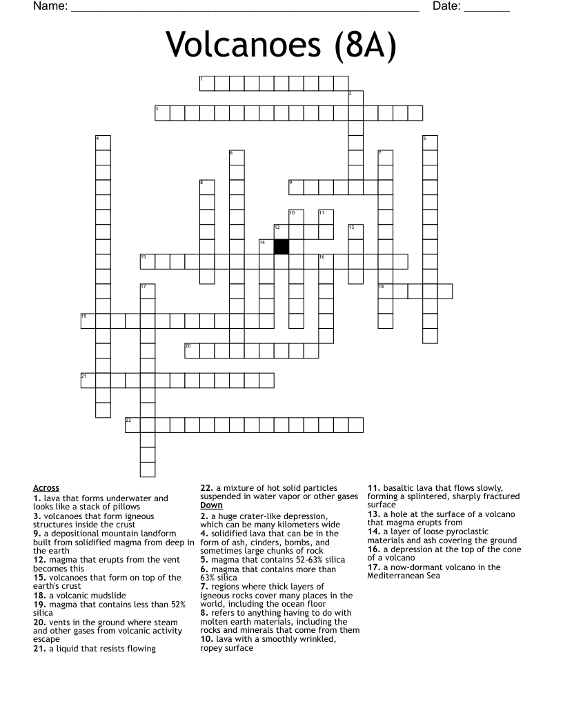 Volcanoes (8A) Crossword
