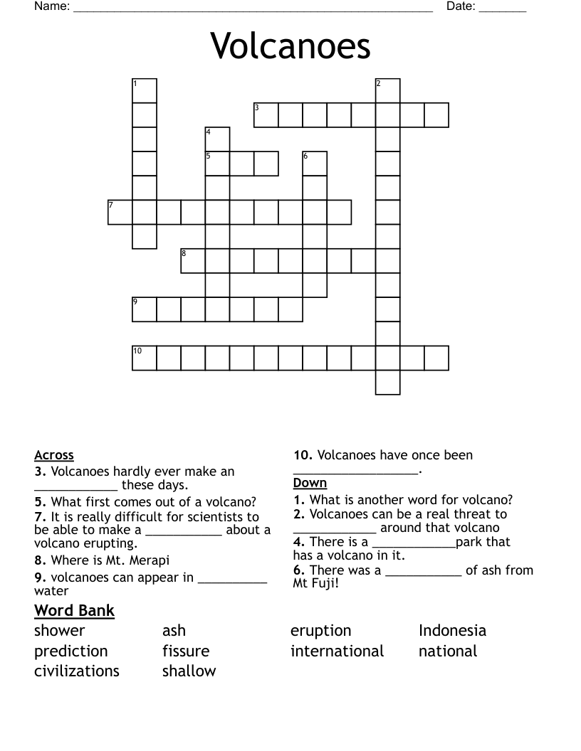 Volcanoes Crossword