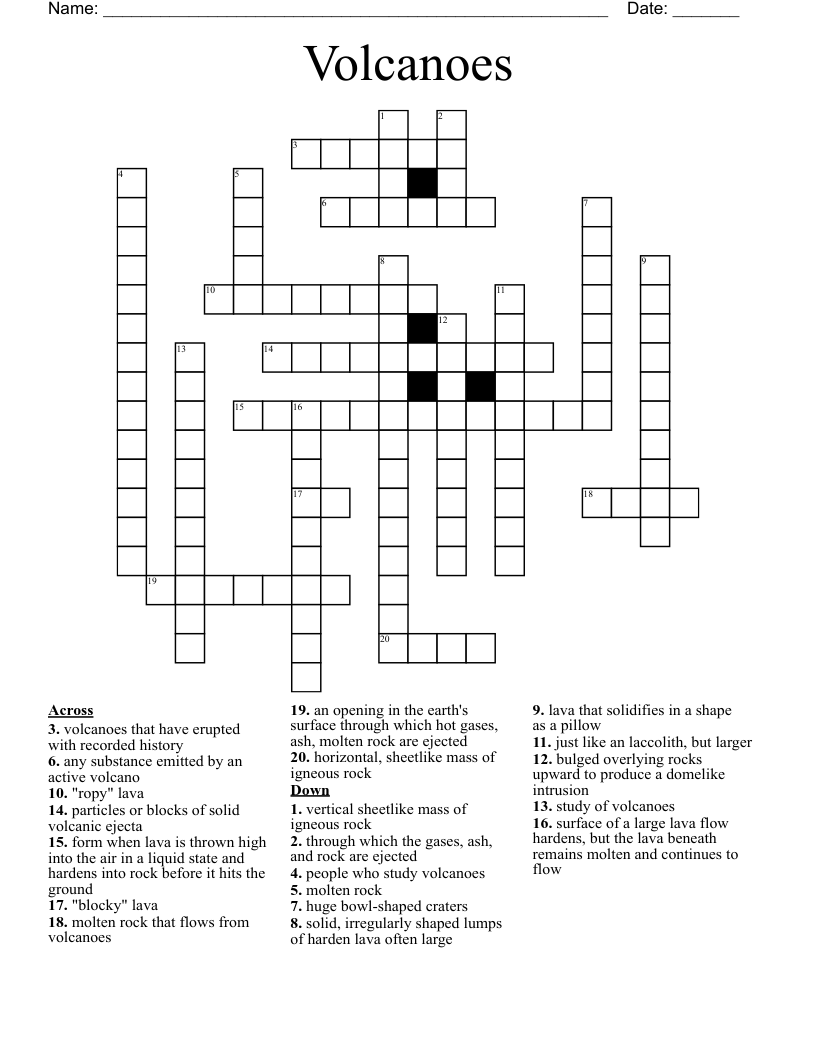 Volcanoes Crossword