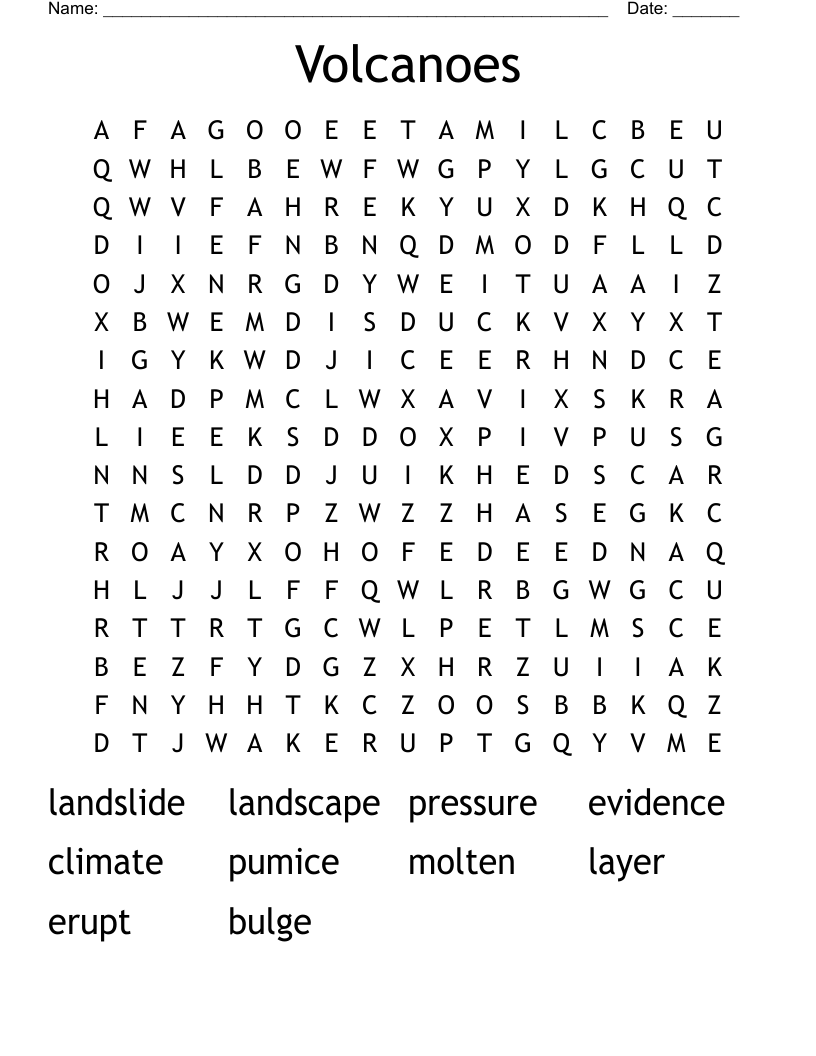 Volcanoes Word Search
