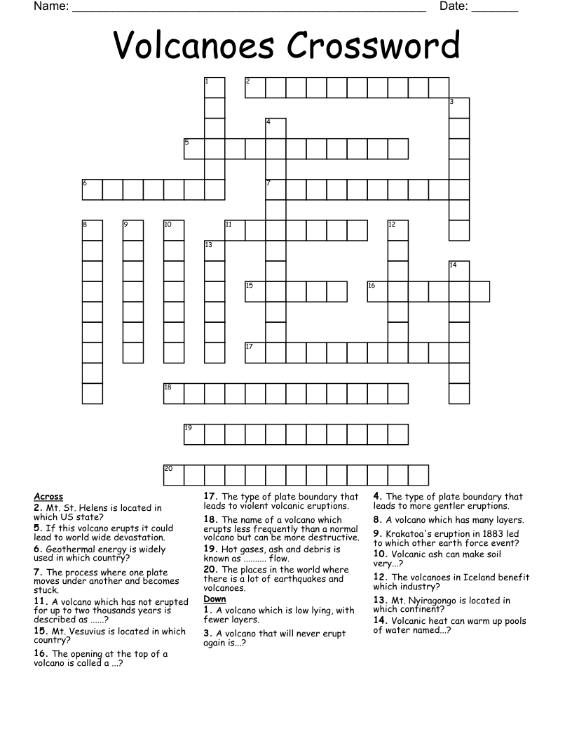 Volcanoes Crossword