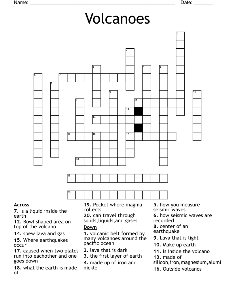 Volcanoes  Crossword