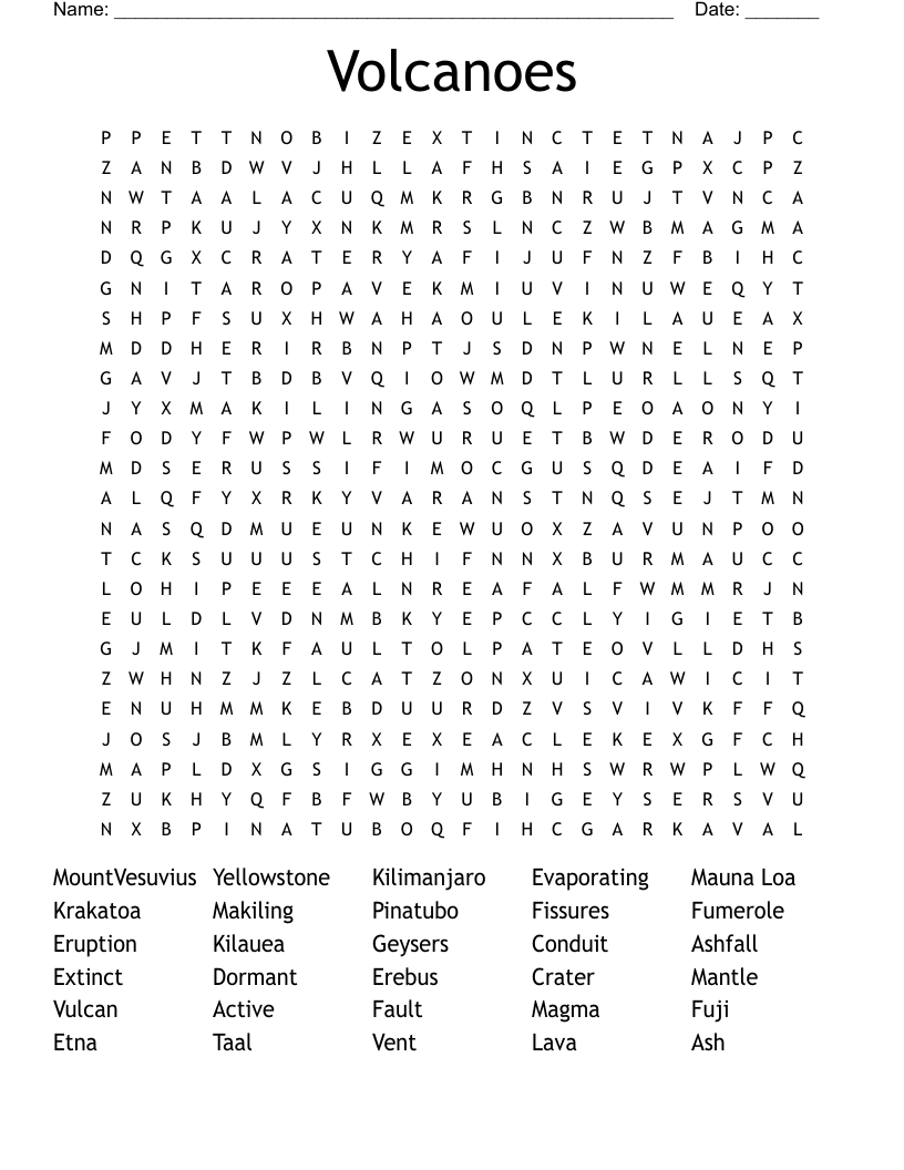 Volcanoes  Word Search