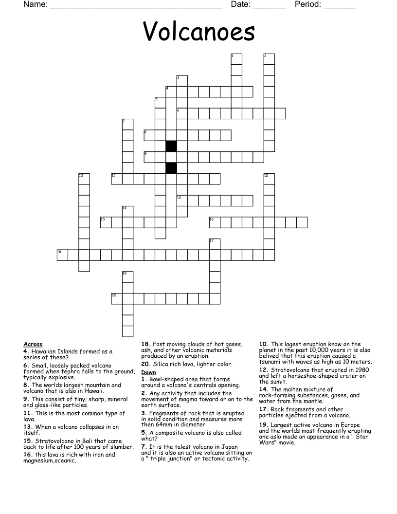 Volcanoes  Crossword