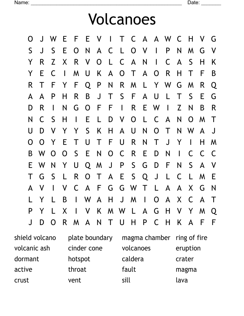 Volcanoes  Word Search