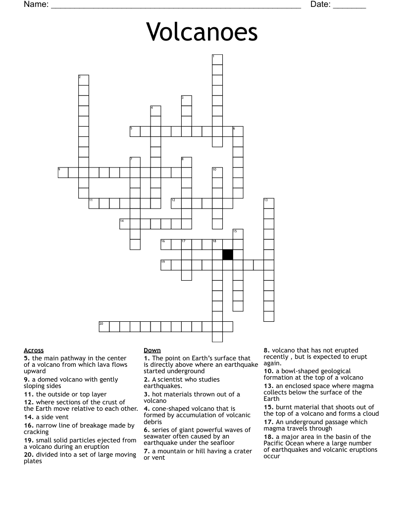 Volcanoes  Crossword