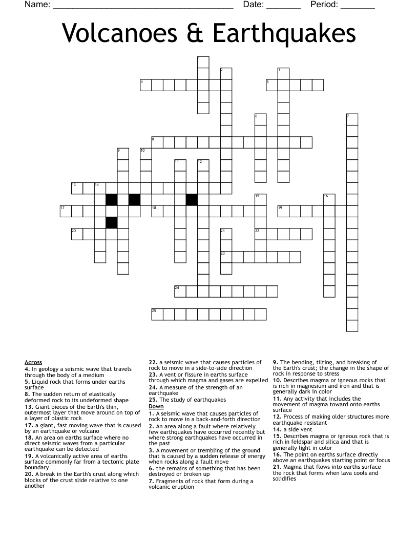 Volcanoes & Earthquakes Crossword