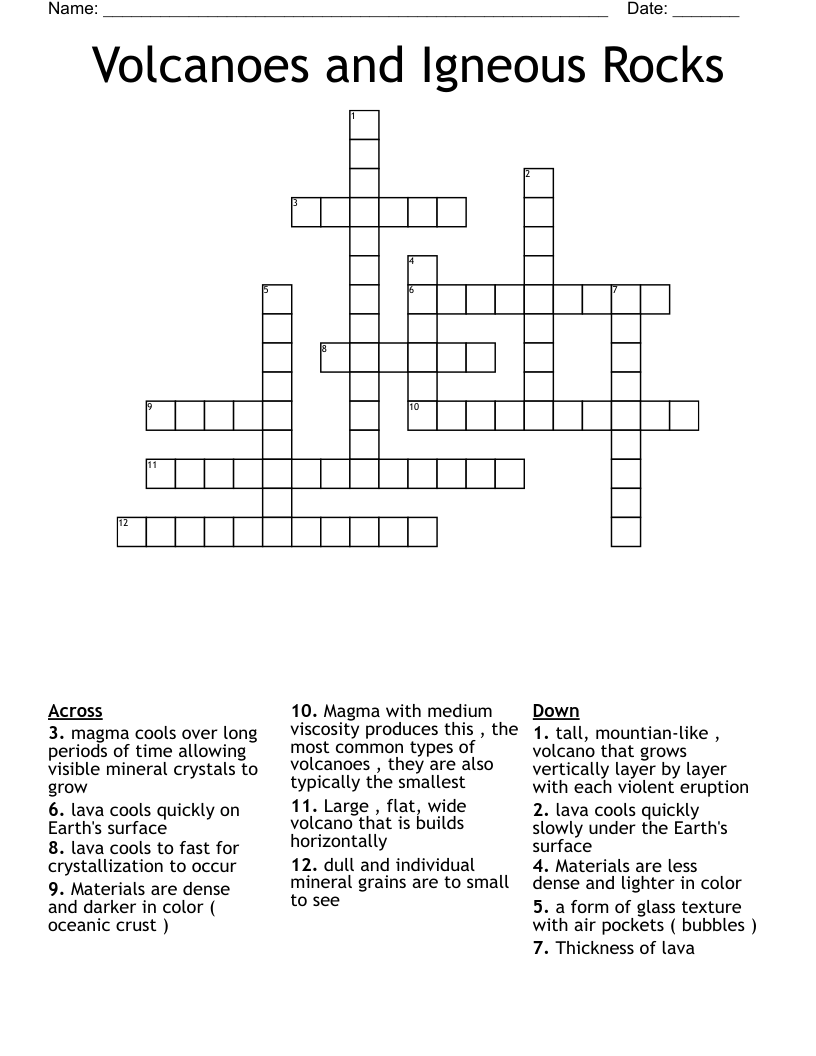 Volcanoes and Igneous Rocks  Crossword