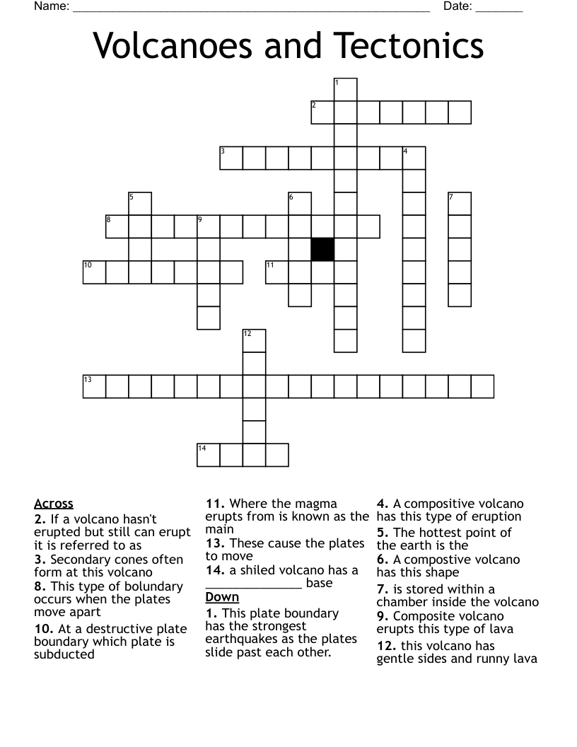 Volcanoes and Tectonics Crossword