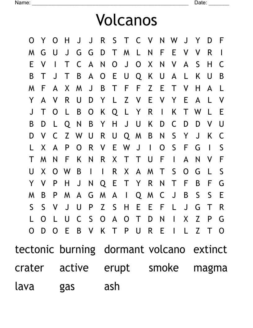 Volcanos Word Search