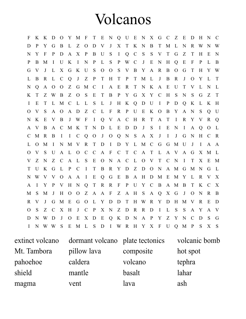 Volcanos Word Search
