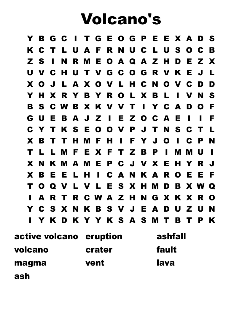 Volcano's Word Search