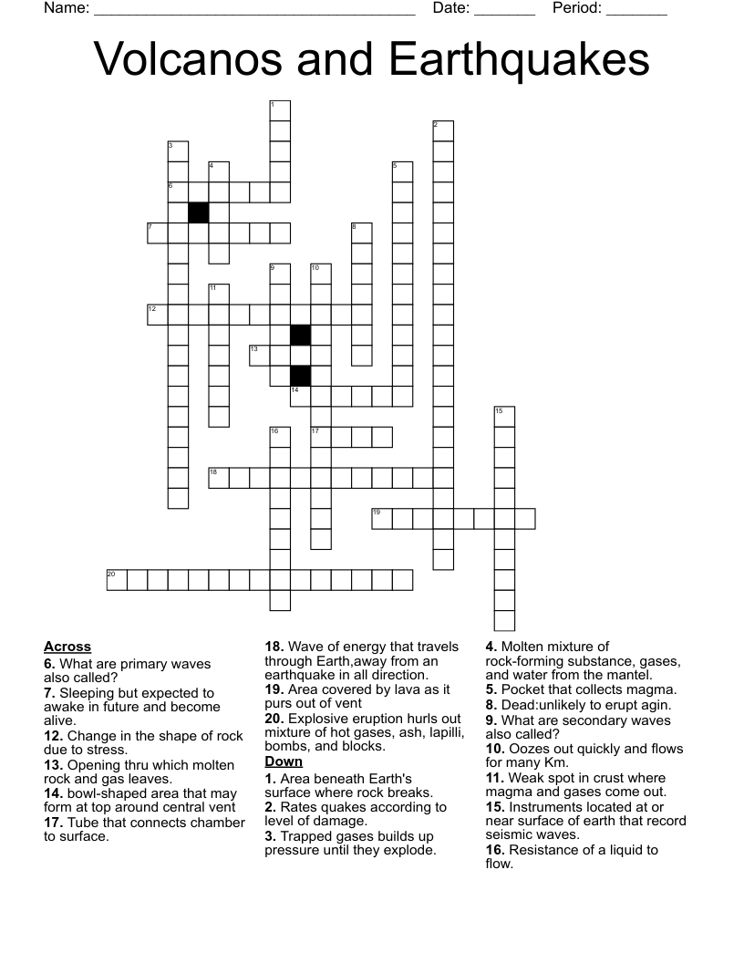 Volcanos and Earthquakes Crossword